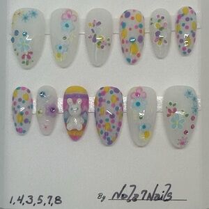 Handmade Press On Nails Medium Length 12pc Set Almond Shape EASTER Bunny